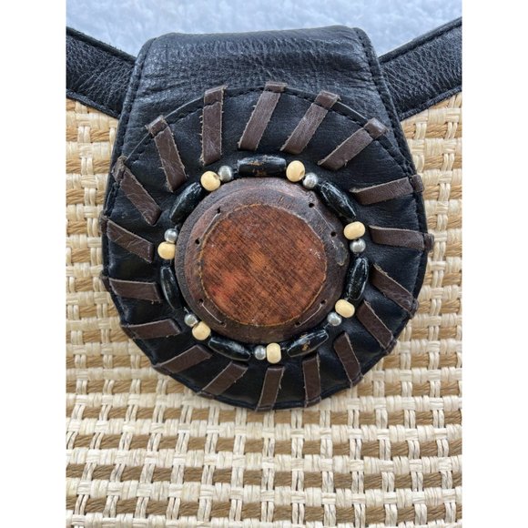 Kate Landry Womens Shoulder Bag Beige Black Woven Mixed Inside Zip Pocket - Picture 3 of 12